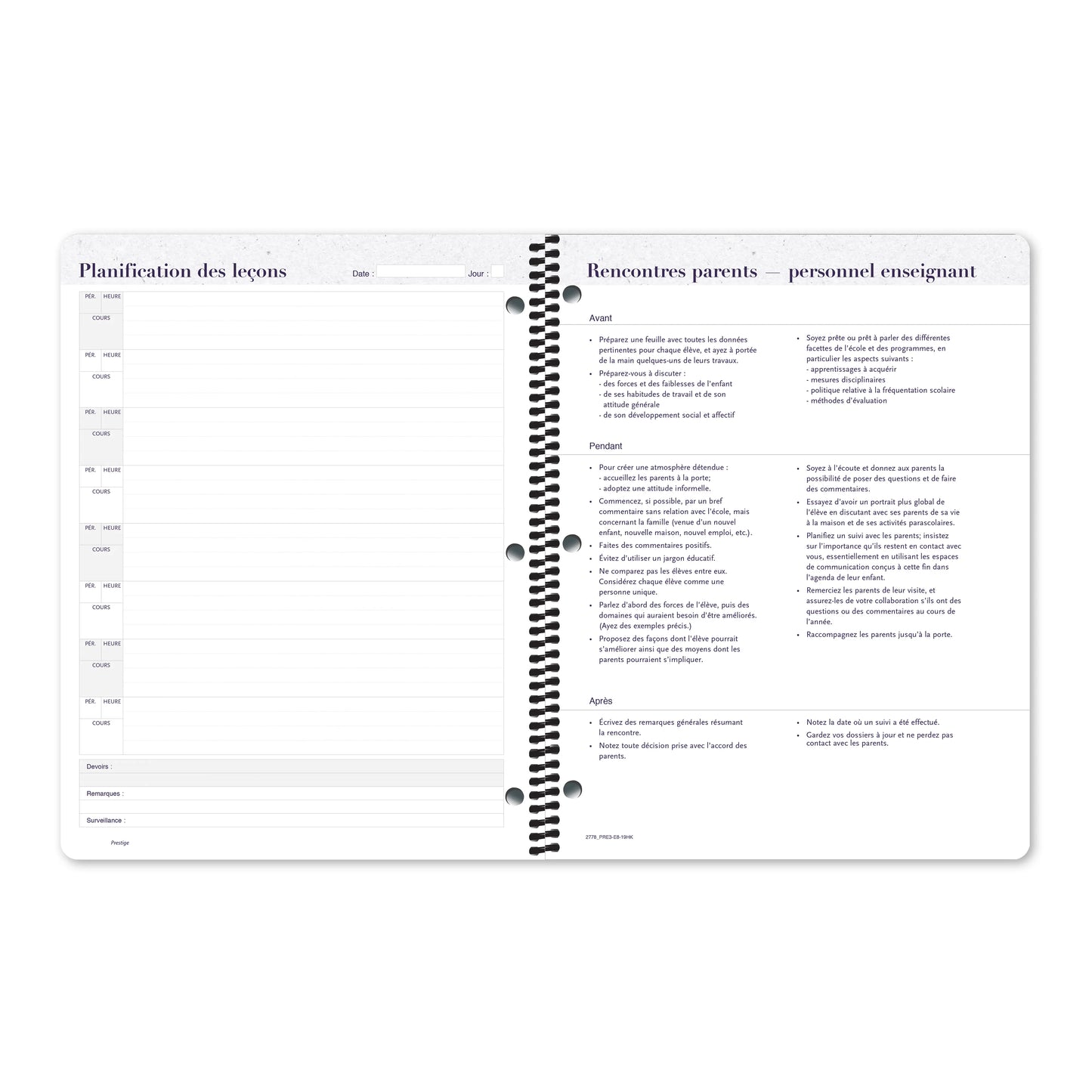 Cahier de planification Prestige