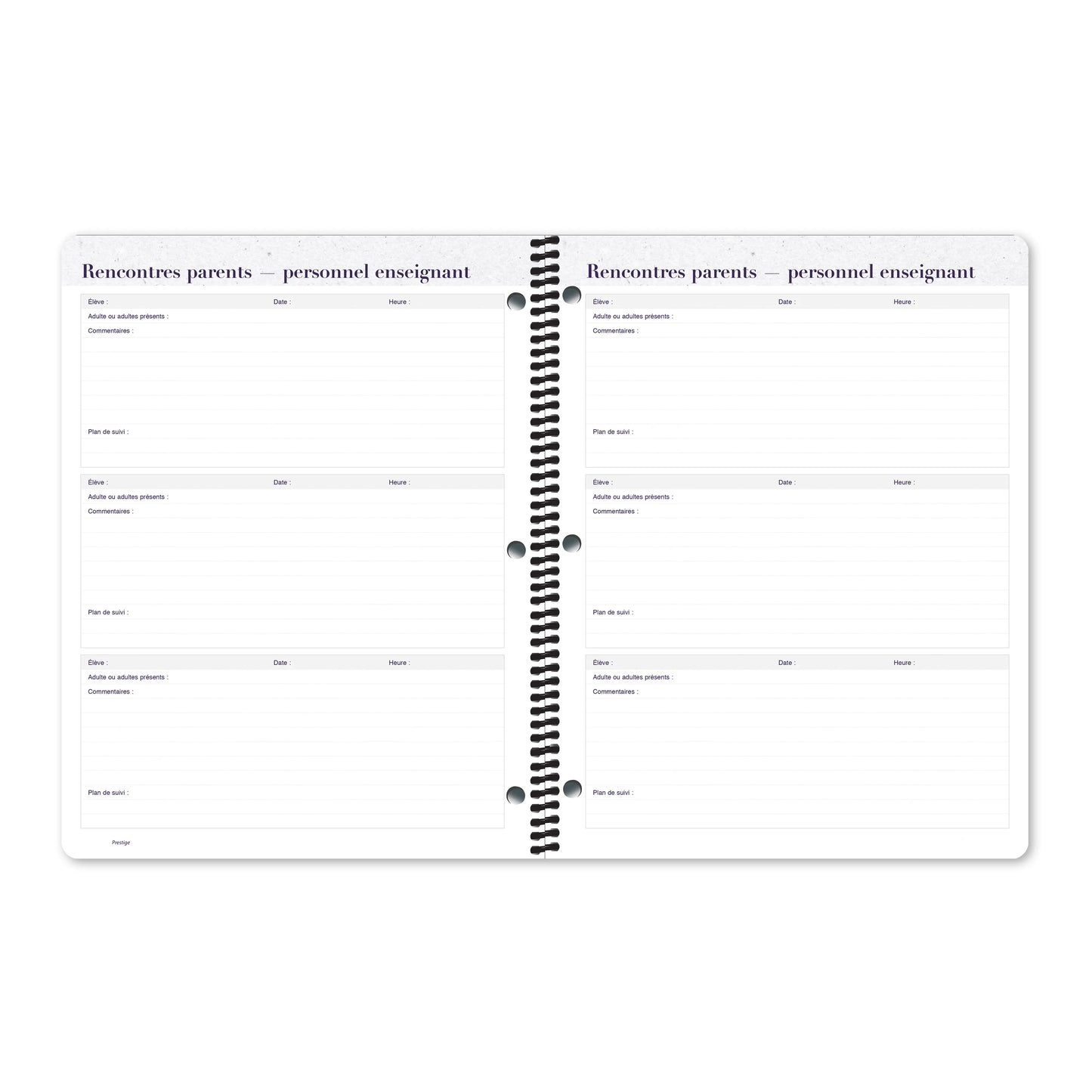 Cahier de planification Prestige