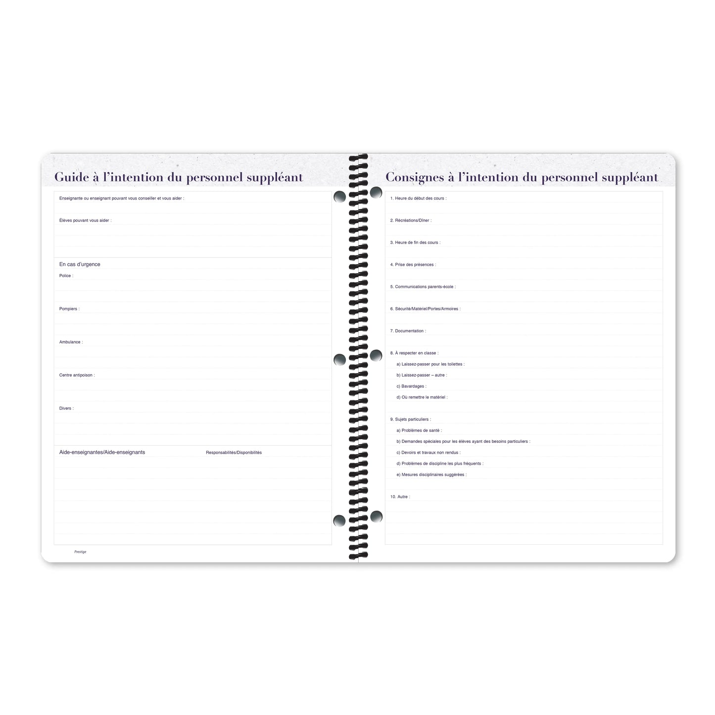 Cahier de planification Prestige
