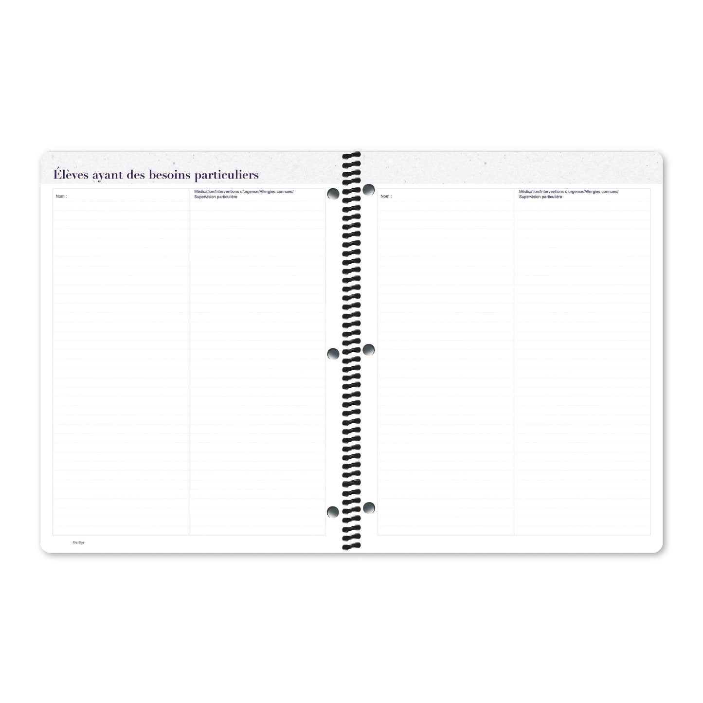 Cahier de planification Prestige