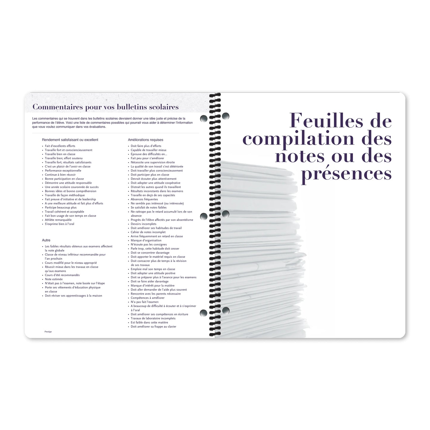 Cahier de planification Prestige