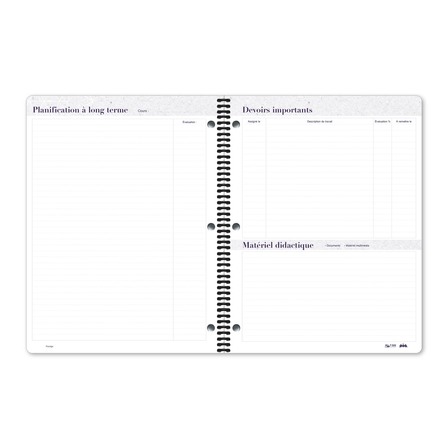 Cahier de planification Prestige