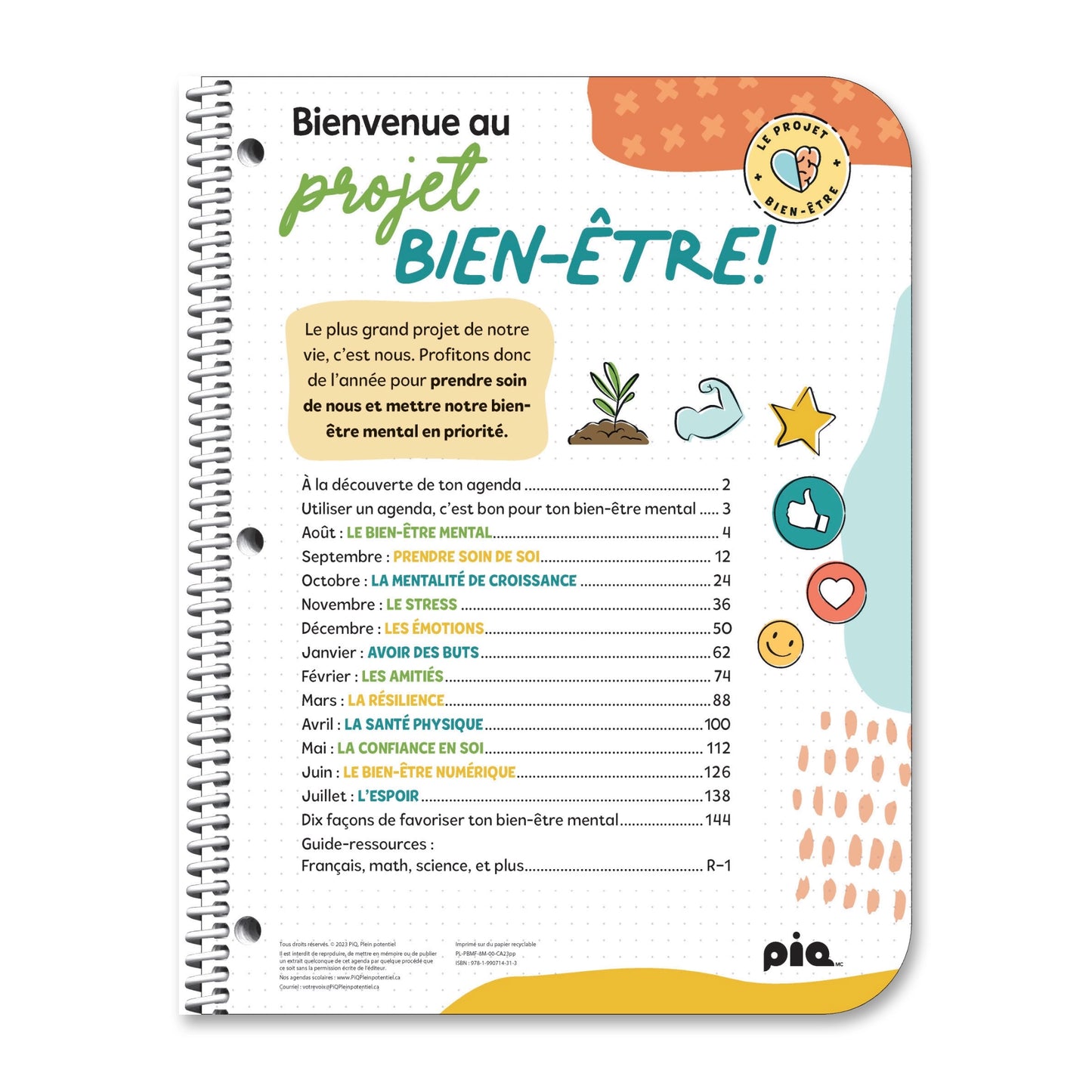 L'agenda projet bien-être, secondaire 1er cycle